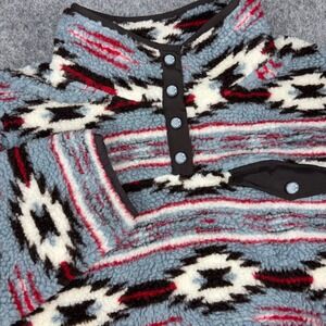 Cinch Fleece Pullover Mens Large Blue Southwestern Aztec Sherpa Snap Mock Neck